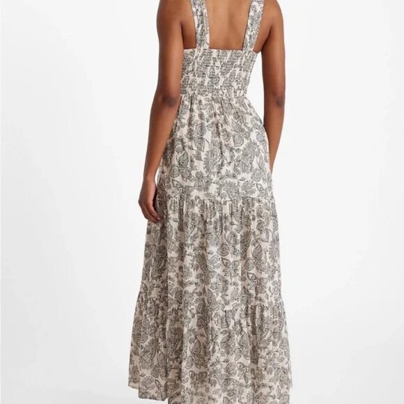 Express Printed Metallic Stripe Smocked Maxi Dress - Picture 2 of 8